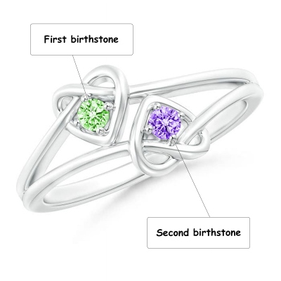 Personalized Double Birthstone Ring in 925 Sterling Silver – Custom Heart Ring, Meaningful Gift for Mom or Couple