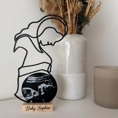Custom Pregnancy Picture Silhouette Display Holder, Ultrasound Image Decor with Base, First Mother's Day Keepsake, Mother's Day Gift for Expecting Mom