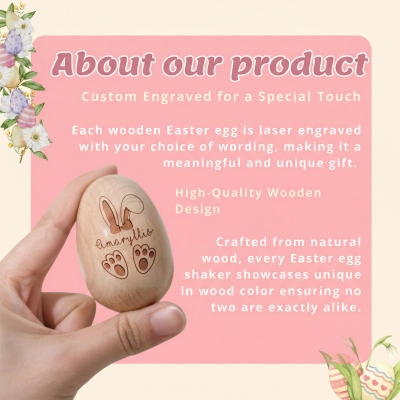 Personalized Engraved First Bunny Easter Egg with Name, Wooden Easter Basket Stuffer, Egg Hunt Favor, Newborn Keepsake, Easter Gift for Kids/Babies