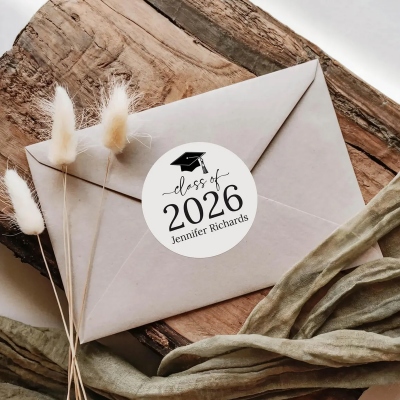 Custom Name Class of 2026 Graduation Stickers, Self-Adhesive Round Graduation Party Invite Envelope Seal Labels, Gifts for Graduates