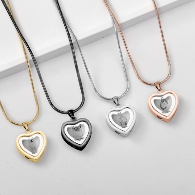 Gepersonaliseerde hartvormige urnketting met naam en foto, ashangerketting met hanger voor kat of hond, herdenkingssieraad voor huisdier, jubileum-/rouwgeschenk voor huisdiereigenaren.