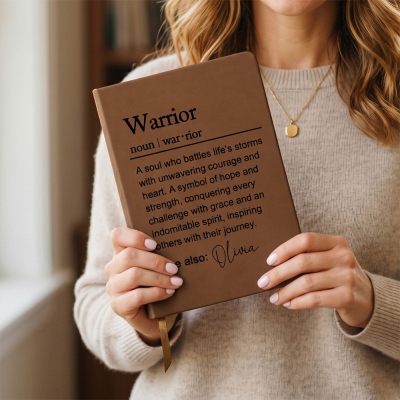 Custom Name Warrior Definition Notebook, A5 PU Leather Journal, Graduation/Encouragement Gift for Graduates/Cancer Survivors/Rehabilitation Patients