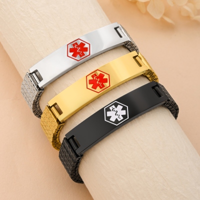 Custom Engraved Medical Alert Stretch Bracelet, Stainless Steel Men’s Medical ID Emergency Contact Bracelet, Birthday Gift for Him/Dad/Husband/Grandpa