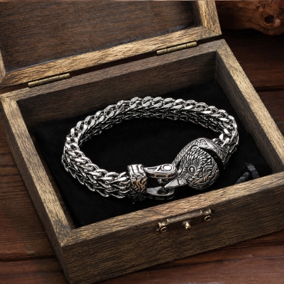 Gioielli norvegesi vichinghi personalizzati, bracciale testa di drago aquila lupo in acciaio inossidabile, gioielli moto bracciale punk, regalo per uomo/padre