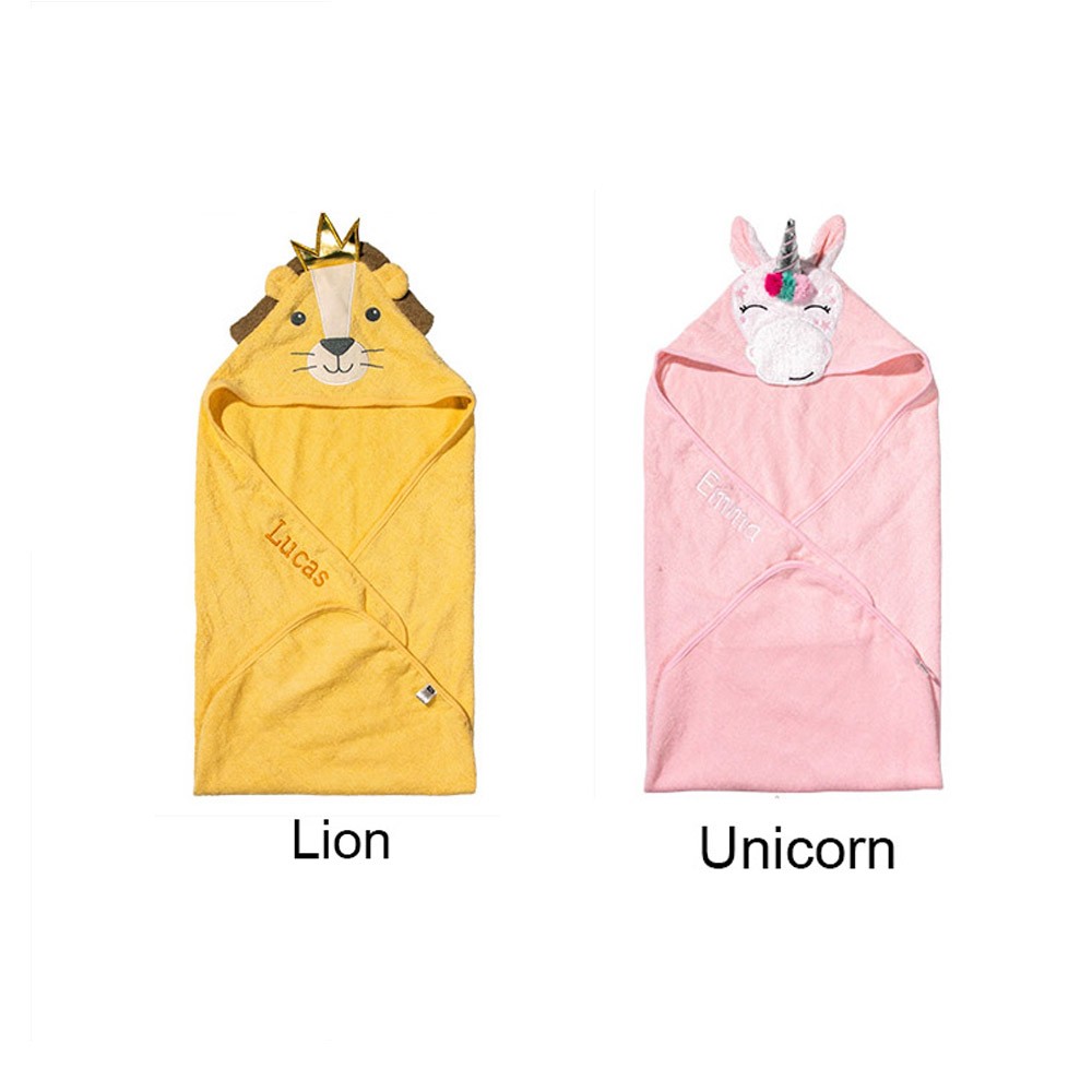 Serviette à Capuche Animal de Bande Dessinée avec Nom Personnalisé pour Enfants