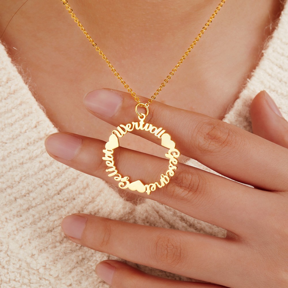 Personalized Name Vintage Circle Necklace, Custom Multiple Name Necklace, Mom Necklace, Women's Jewelry, Birthday Gift, Gift for Mom/Wife/Girlfriend