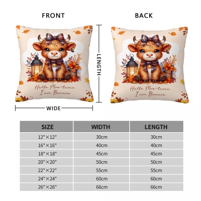 Personalised Name Autumn Highland Cow Pumpkins Soft Throw Pillow, Thanksgiving Pillow with Name, Thanksgiving Gift for Kid Woman, Home Decor