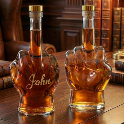 Custom Middle Finger Whiskey Decanter, Personalized Hand-Shaped Glass Bottle, Funny Novelty Gift for Men or Friends, Unique Gag Liquor Bottle