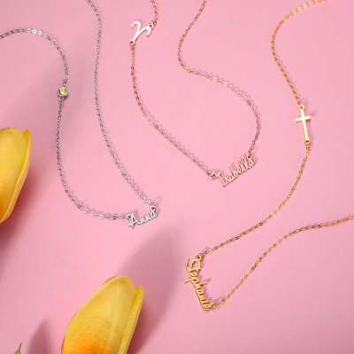 Personalized Sideways Cross Name Necklace