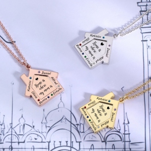 Personalized Birthstone Family Name Necklace for Mother in Silver