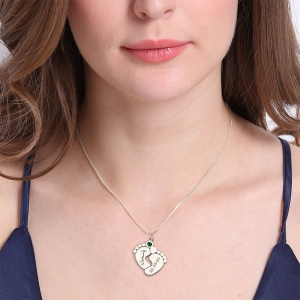 Personalized Baby Feet Birthstone Necklace