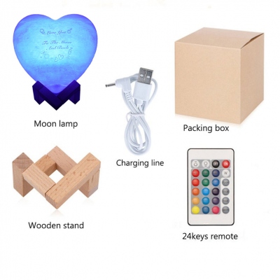 Personalized Heart Photo 3D Moon Lamp with Remote