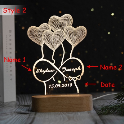 Personalized 3D Illusion Lamp Gift for Her Anniversary Gift
