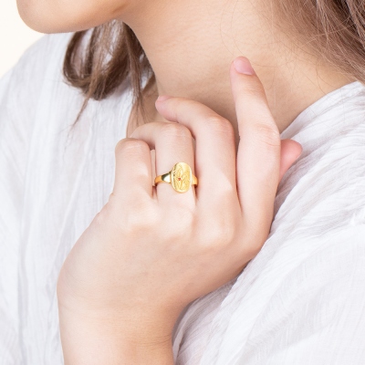 Personalized Birth Flower Signet Ring