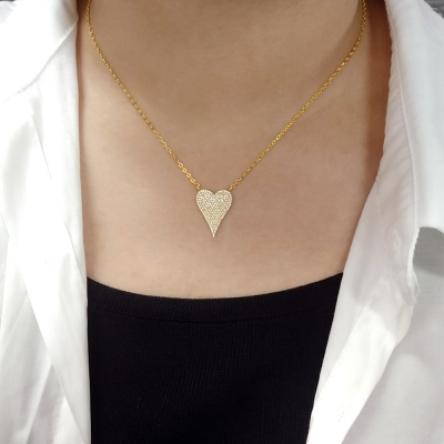Personalized Pave Birthstone Heart Necklace