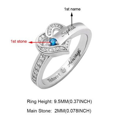 Personalized Heart Birthstone Ring Family Ring Gift for Her