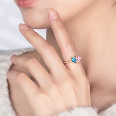 Personalized Ring with Two Birthstones to Be a Heart