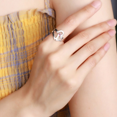 Personalized Mother Daughter Heart Ring