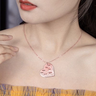 Collier arbre généalogique personnalisé 1-12 noms coeur