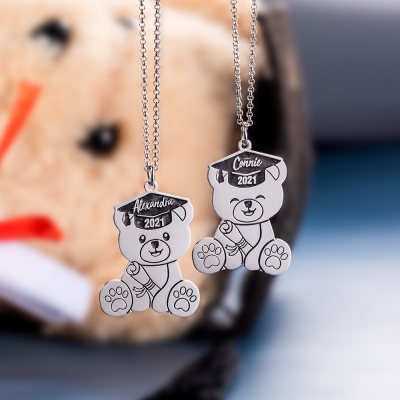 Custom Bear Necklace for Graduation Gift