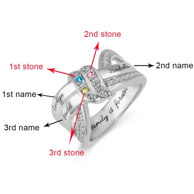Family Jewelry Personalized 1-8 Birthstone and Name Ring