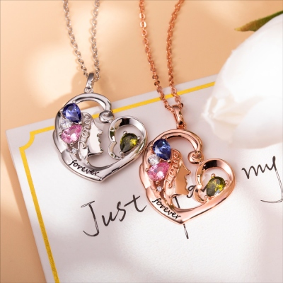 Personalized Name and Birthstone Heart Necklace Gift for Mom