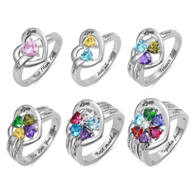 Personalized Name Heart Ring with Birthstone