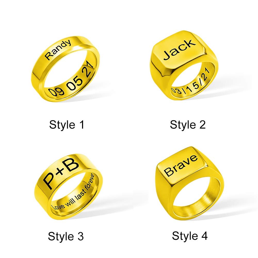 Men's Engraved Ring Stainless Steel Promise Rings, Black/Silver/Gold Plated Matte Finish Personalized Ring, Custom Men's Gifts for Husband/Dad/Boyfriend