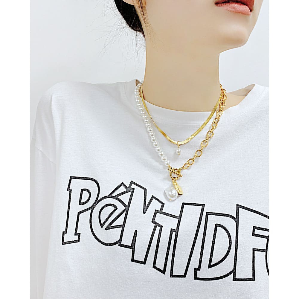 Vintage Dainty Layering Necklace with Pearl, Snake Chain/Paperclip Chains Necklace for Women