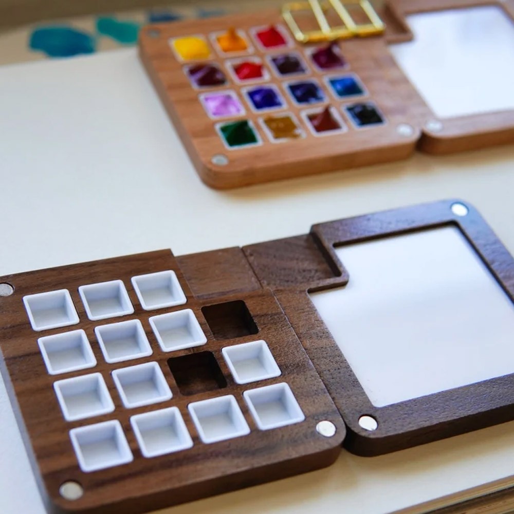 Custom Name Walnut Wood Portable Watercolor Palette