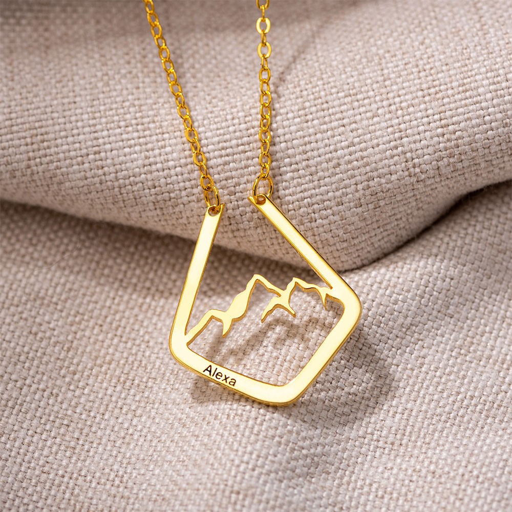 Dainty Ring Holder Necklace with Mountain Design, Custom Geometric Ring Keeper Simple Jewelry Gift for Her/Womens/Girls Mothers/Doctor/Nurse