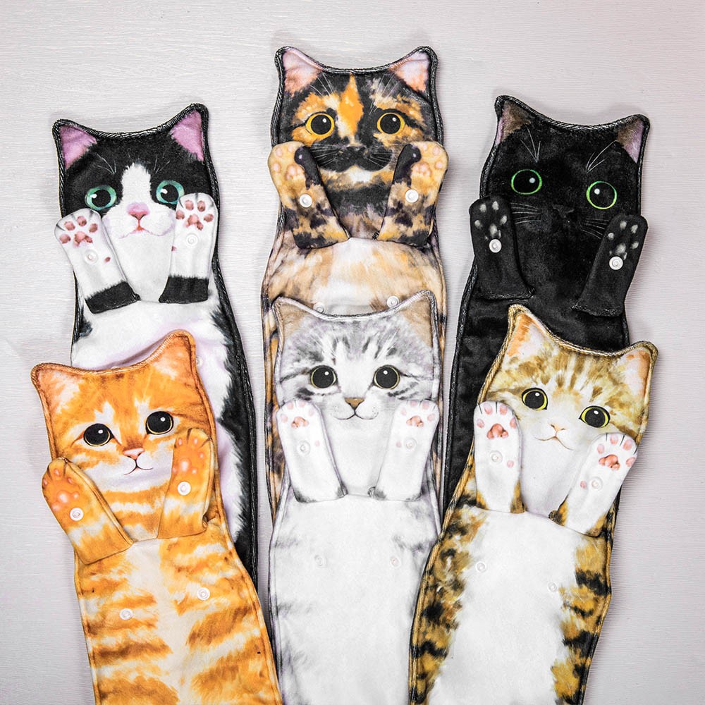 Cat Hand Towels Cute Decorative Cat Decor Hanging Washcloths, Funny Hand Towels for Bathroom/Kitchen Face Towels, Housewarming Gift for Cat Lovers