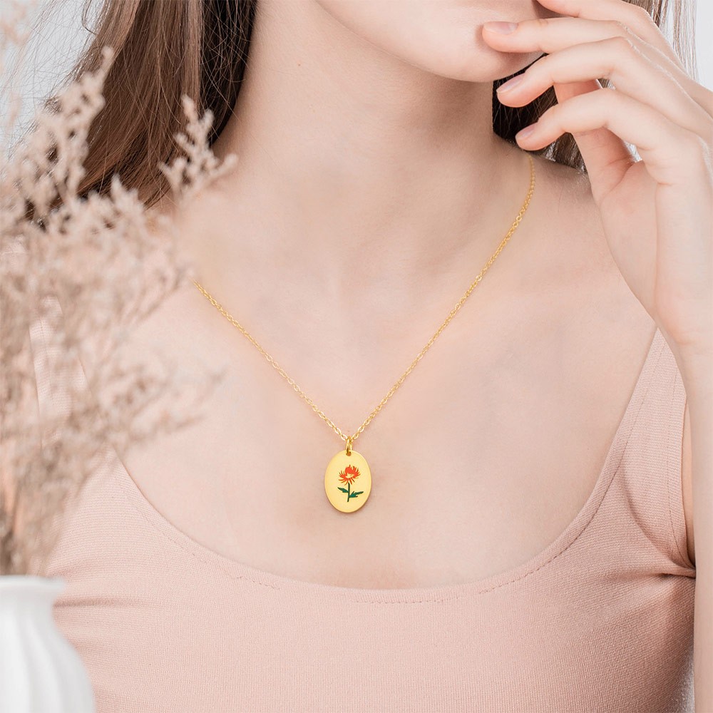Colar de flores de nascimento de esmalte personalizado com nome, pingente de charme gravado em ouro, presente de aniversário/dia das mães para esposa/mãe/namorada/filha