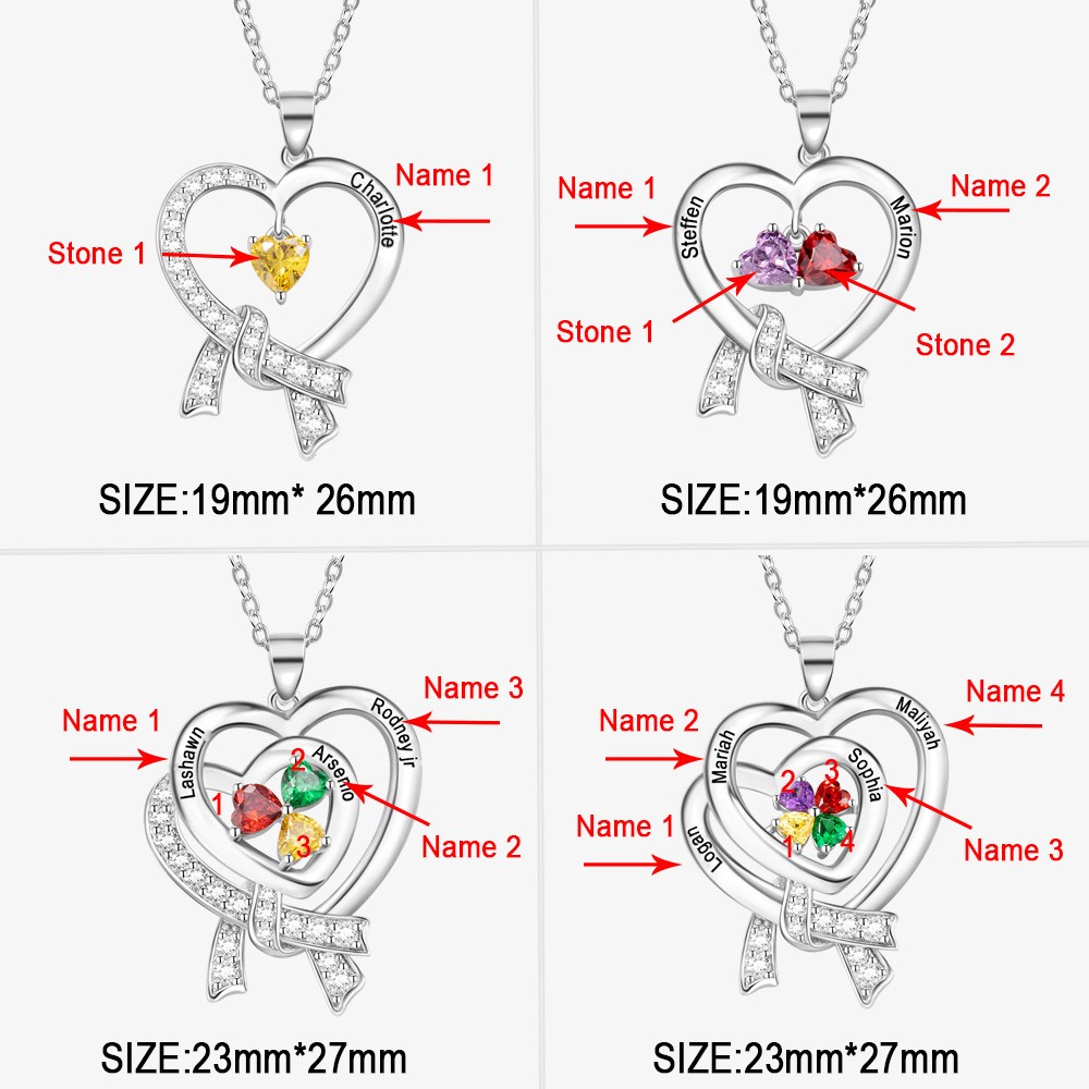 Collier coeur délicat avec 1-4 pierres de naissance, collier coeur, collier pierre de naissance pour maman, anniversaire/pierre de naissance/cadeau de mariage pour petite amie/elle