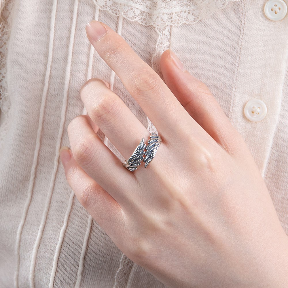 Adjustable Guardian Angel Wings Ring, 925 Sterling Silver Ring, Minimalist Wings Ring, Angel Wing Ring for Her, Gift for Women and Men