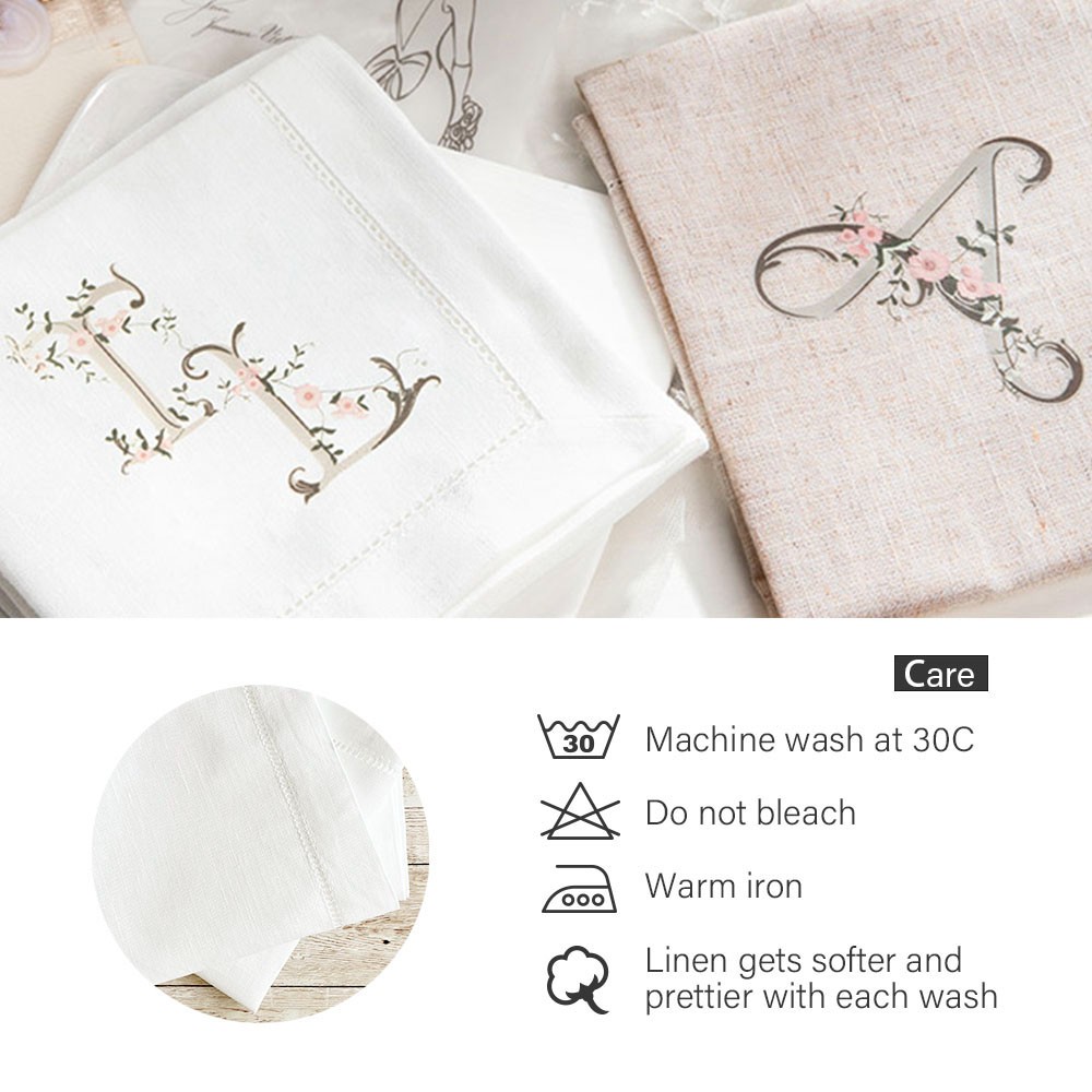 Custom Floral Letter Printed Linen Napkin, Personalized Printed Monogrammed Dinner Napkin, Mother's Day/Wedding/Cocktail Party Gift