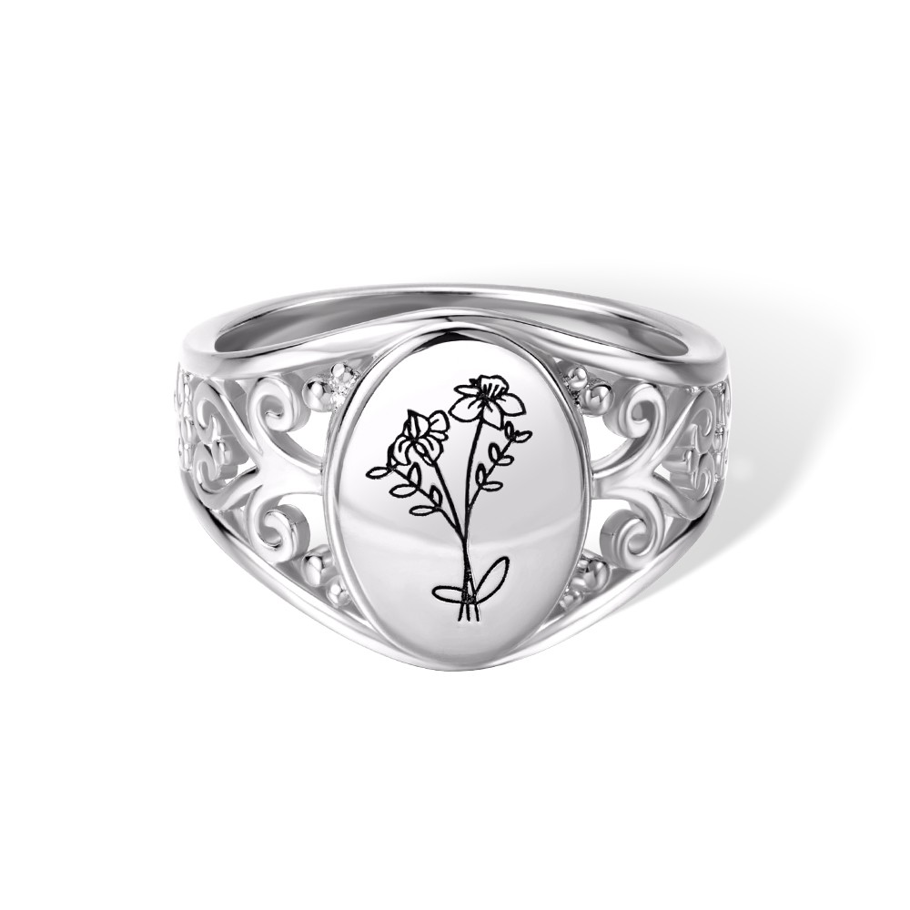 Personalized Birth Flowers Ring, Custom Birthflowers Family Ring, 925 Sterling Silver Bouque Ring, Personalized Ring for Women, Gift for Her