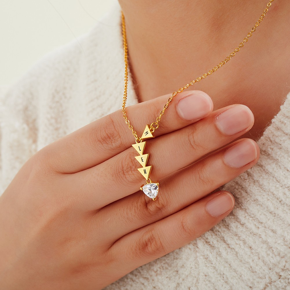 Personalized Triangle Initial Necklace with Zirconia, Thank You for Being My Badass Tribe, S925 Jewelry, Sister/Friendship/Bridesmaid's Gift for Women Best Friend