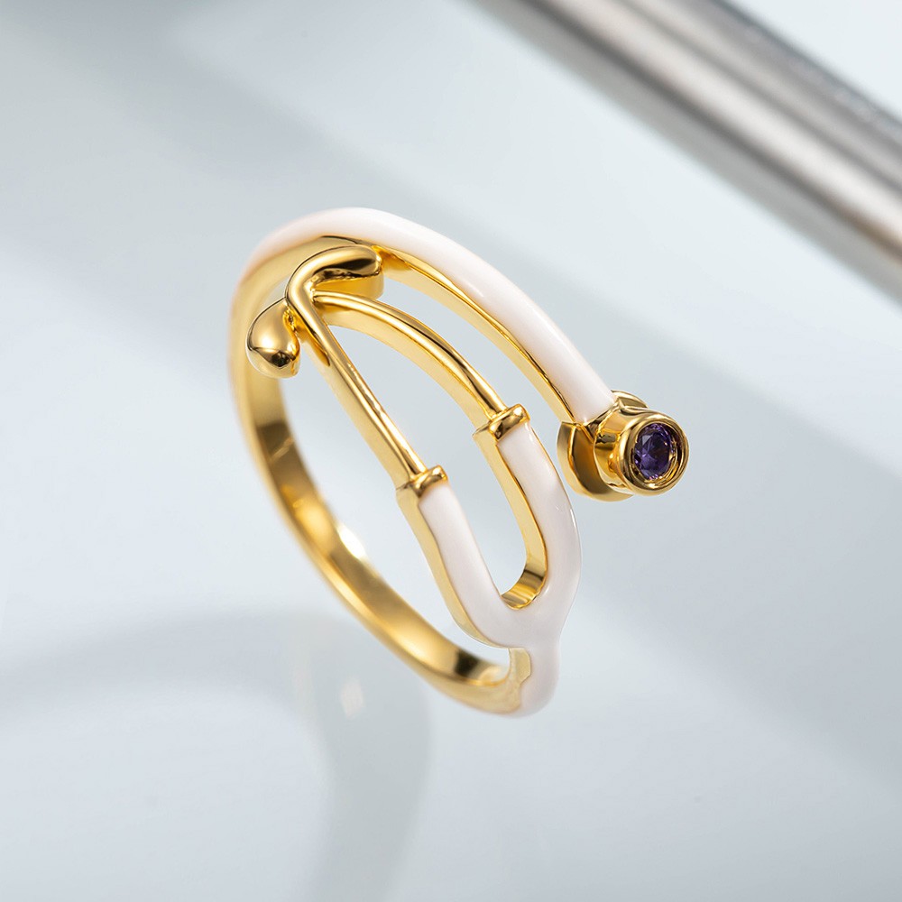 Personalized Stethoscope Ring with Birthstone, Stethoscope Enamel Ring, Women's Jewelry, Graduation/Birthday Gift for Nurse/Doctor/Medical Student