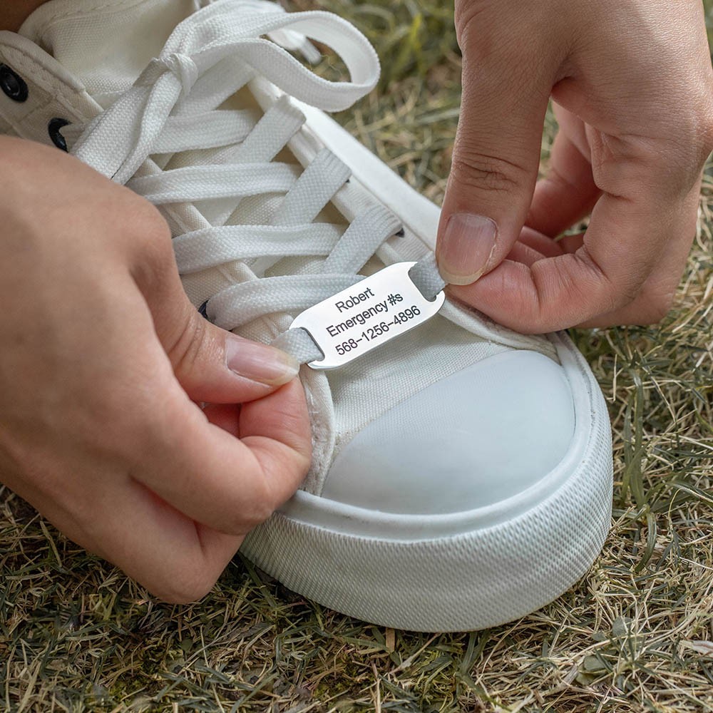Personalized Shoe Tag for Runners & Cyclists, Emergency ID for Autistic Kids, Sport Shoe Lace Charms, Road ID Tag, Medical Alert Tag