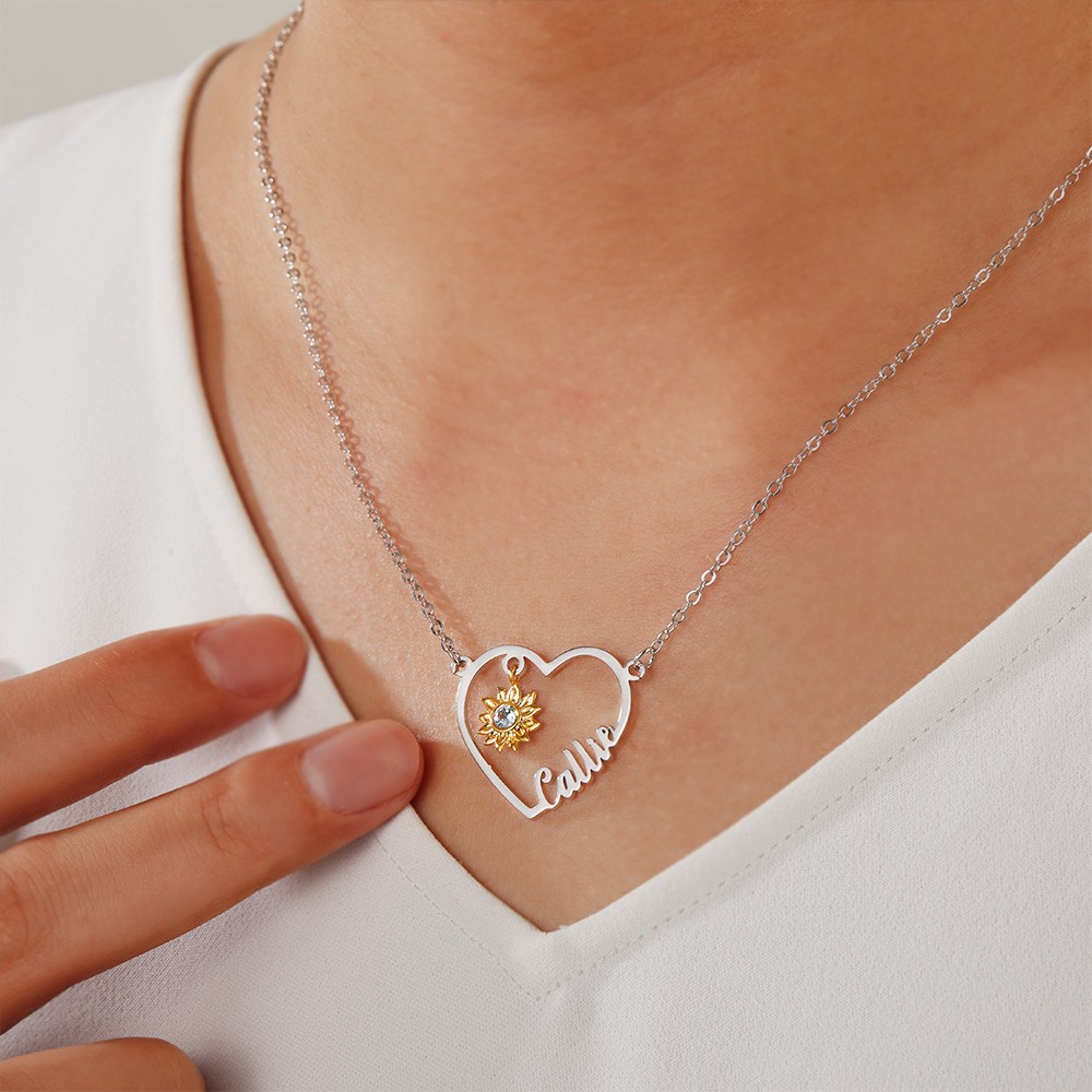 sunflower necklace with birthstone