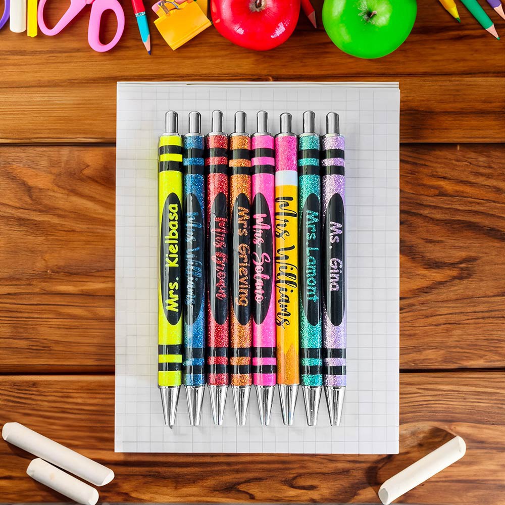 Personalized Name Glitter Pen, Set of 2, Glitter Crayon Pen, Ball-Point Pen, Teacher Appreciation Gift, Back to School Gift, Gift for Teacher