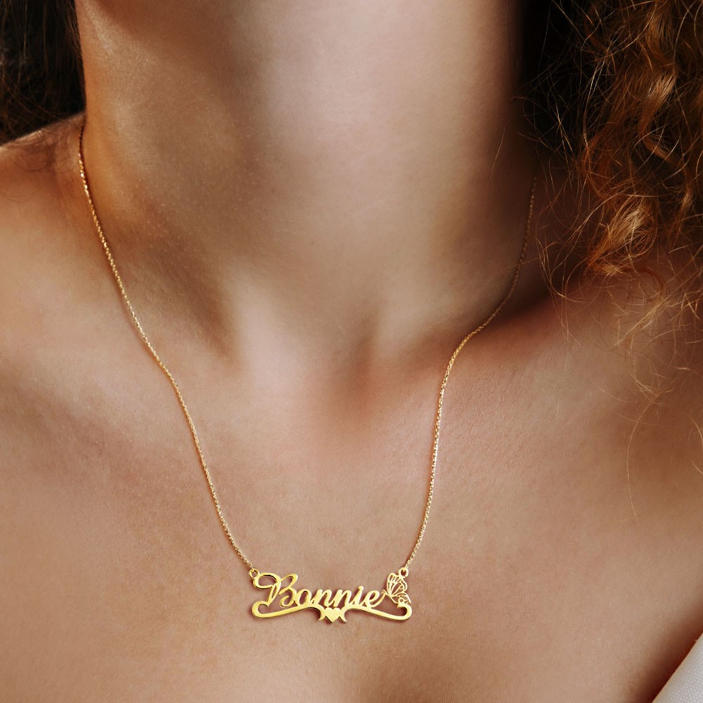 Personalized Name Birth Butterfly Necklace, Custom Name Pendant Necklace, Sterling Silver Jewelry, Birthday/Wedding/Anniversary Gift for Her/Women
