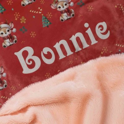 Personalisierte Weihnachts-Cartoon-Tiere, weiche Kapuzendecke mit Namen, mehrfarbige Weihnachts-Kapuzendecke, Weihnachtsgeschenk für Kinder