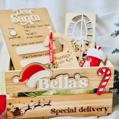 Personalized Name Tag Christmas Eve Box, Wooden December 1st Gift Box, Christmas Eve Crate, Family Holiday Keepsake, Christmas Gift for Kids/Family