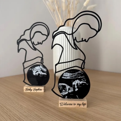 Custom Pregnancy Picture Silhouette Display Holder, Ultrasound Image Decor with Base, First Mother's Day Keepsake, Mother's Day Gift for Expecting Mom