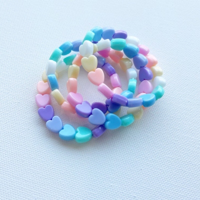 Personalized Rainbow Hearts Letter Bead Bracelet, Custom Name Colorful Girls Bracelet, Stretchy Bead Heart Bracelet, Birthday Gift for Kids/Toddlers