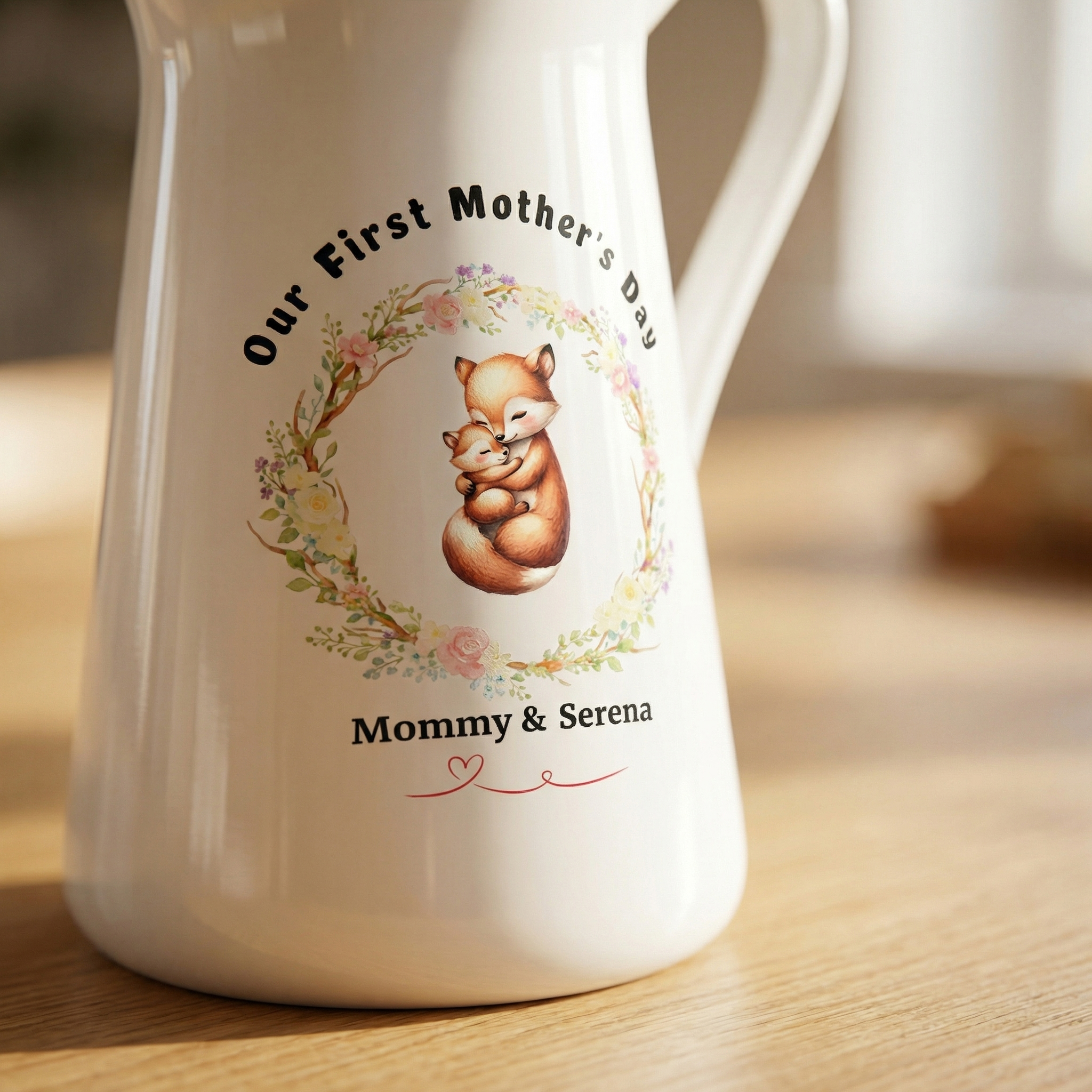 Personalized Names Floral Animal Mama & Baby Design Vase, First