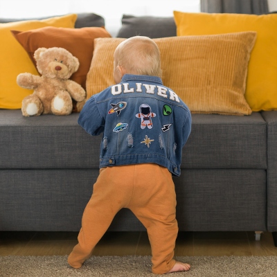 Personalized Chenille Letter Patch Jean Jacket, Custom Cute Icon Patch Toddler Denim Jacket, DIY Decoration, Birthday Gift for Boy/Girl/Kid