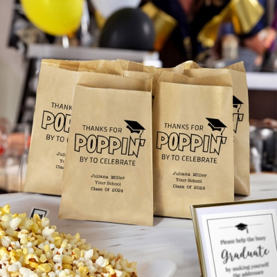 Custom Name Food-Grade Treat Snack Goodie Cookie Bags Set of 20, Thanks for Popping Graduation Favor Bags Class of 2025, Graduation Gift for Graduates